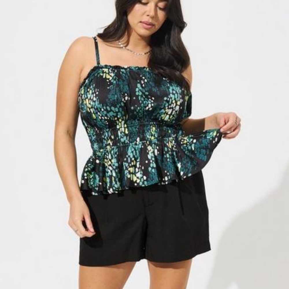 NWT Torrid Satin Peplum Square Neck Crop Cami Brush Rain Dot